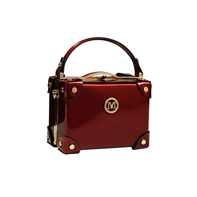 New Fashion Small Box Shoulder Bags for Women Leather Handbag Patent Leather Messenger Bag Ladies Red Wedding Clutch Phone Tote