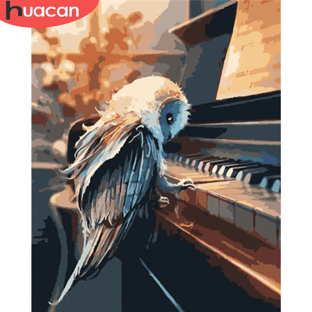 HUACAN Oil Painting By Numbers Bird Animals HandPainted Drawing Kits Canvas Pictures Piano Home Decoration DIY Gift