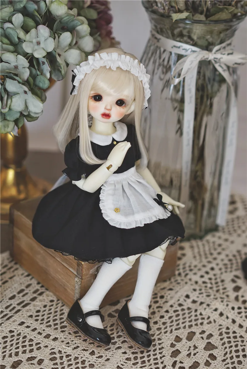 BJD Doll Clothing suitable the 1/6 size Black and White Maid Small Skirt Daily Doll Set accessory