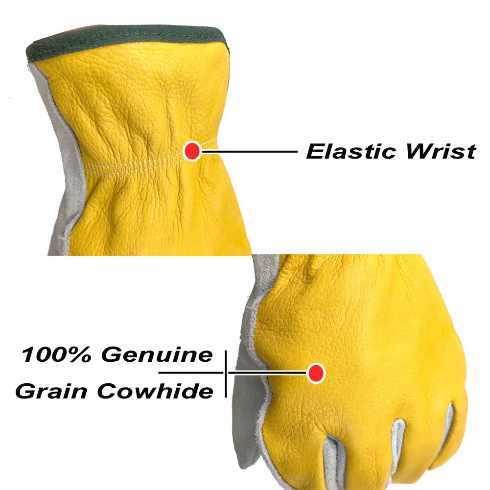 2022 Hot Yellow Cowhide Work Gloves Hand Soft Construction Site Safety Leather Working Gloves Men