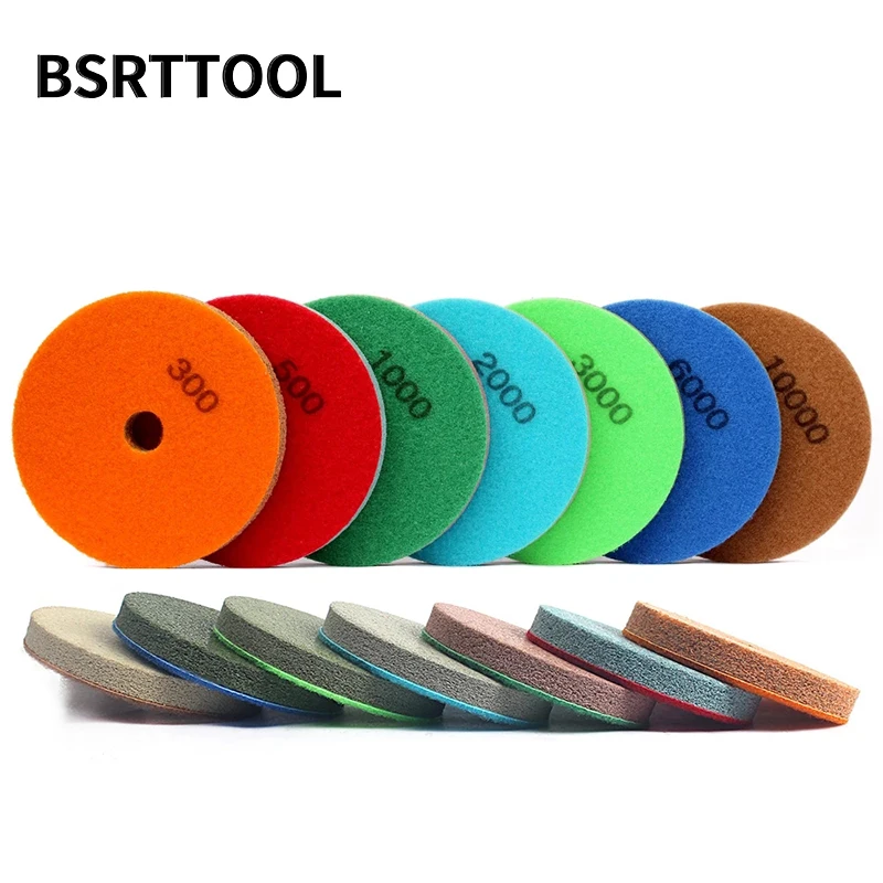 BSRTTOOL 5 Inch 7Pieces Sponge Diamond Polishing Pad For Marble Granite Concrete Floor Polishing Grinding