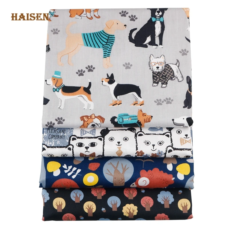 8pcs/Lot,Cat,Dog And Bear Combination Printed Twill Cotton Fabric Patchwork Tissue Cloth For DIY Sewing&Quilting Crafts Material