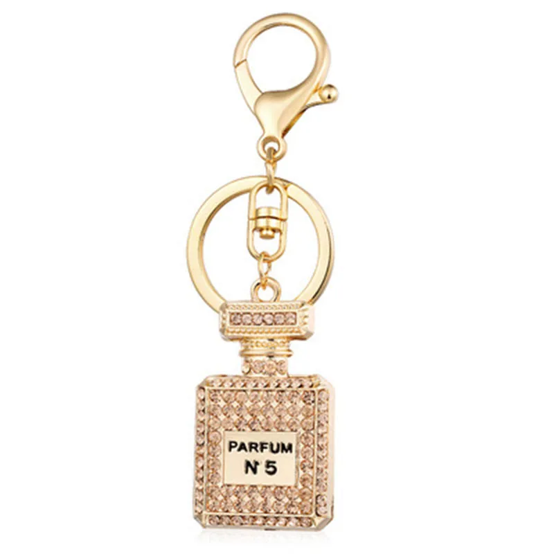 Perfume Bottle Keychain Fashion Jewelry Rhinestone Crystal Twinkling 3 Colors Keyring Girls Gift Perfume Bottle KeyChains