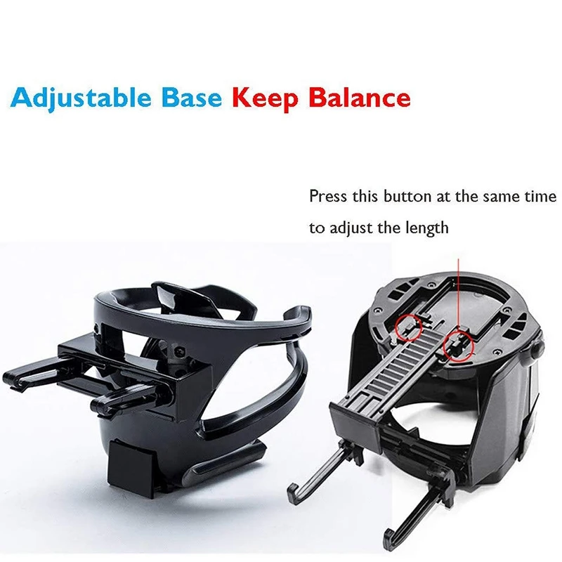 Adjustable Car Air Vent Cup Mount Universal Drink Clip-On Holder Soft Drink Water Coffee Bottle Stand (Black)
