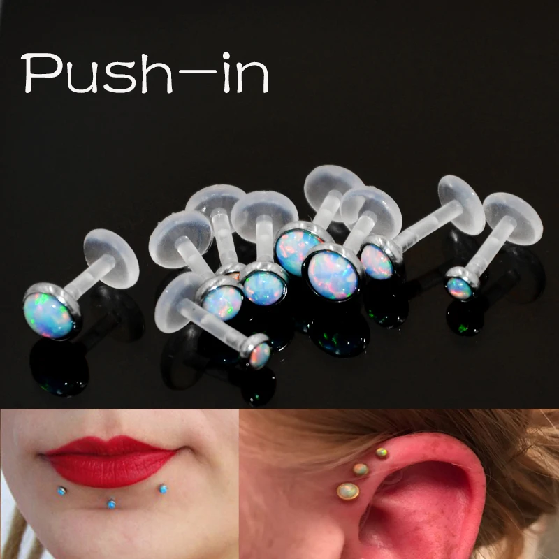 1Pcs Bioplast Flexible Labret Lip Bar Blue Opal Earring Ear Studs Ear Tragus Cartilage Lobe Piercing Body Jewelry