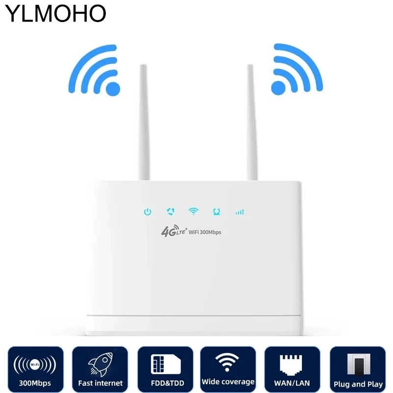 YLMOHO R311 4G 와이파이 라우터 무선 모뎀, 300Mbps Cpe 액세스 포인트, 모바일 핫스팟 심 슬롯, 휴대용 게이트웨이 외부 안테나