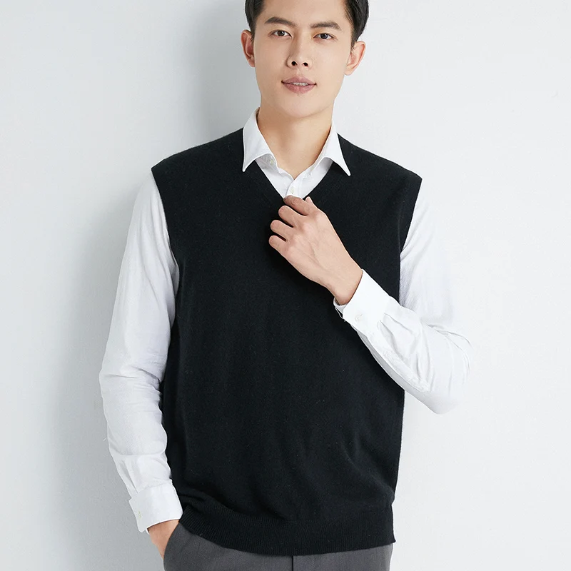 Áo Vest Áo Len 100% Dê Nguyên Chất Cashmere Dệt Kim Áo Thun Bán Vneck Đồng Màu Áo Top Không Tay Cao Cấp Knitwears