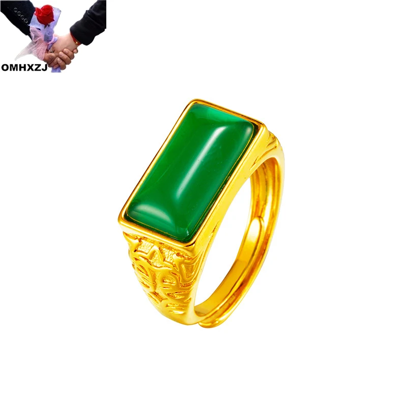 OMHXFC Wholesale RI294 European Fashion Fine Hot Man Male Party Birthday Wedding Gift Vintage Rectangle 24KT Gold Resizable Ring