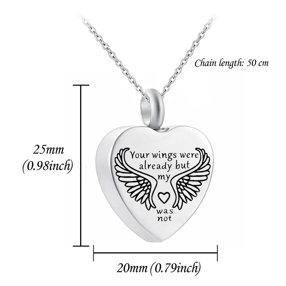 Angel Wings Cremation Jewelry Urn Necklace Stainless Steel Heart Pendant Jewelry Man/Woman Necklace Keepsake Gift-Four Piece Set