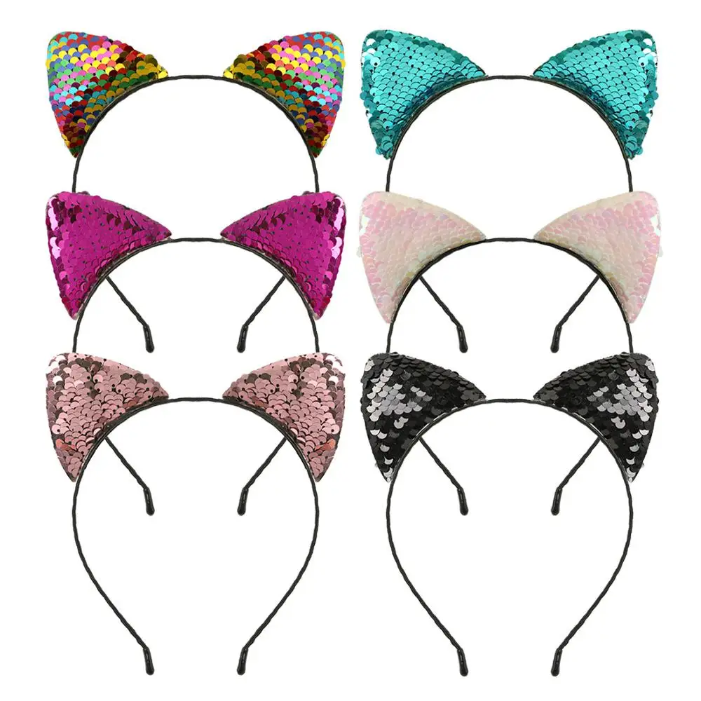 

Reversible Sequin Cat Ears Headband Double-Sided Flip Hairband Cute Children Hair Accessories