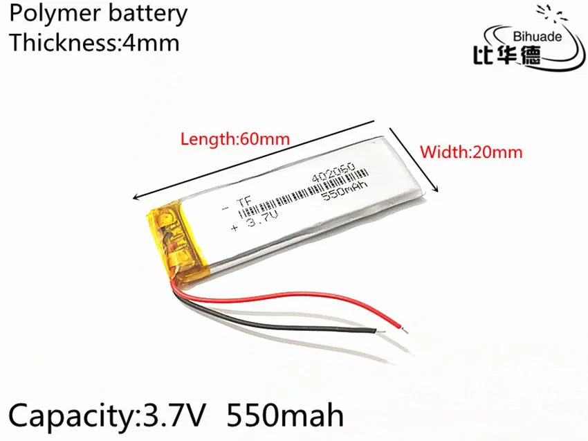 3.7V 550mAh 402060 bateria litowo polimerowa bateria li-po akumulator litowo jonowy akumulator baterie do Mp3 MP4 MP5