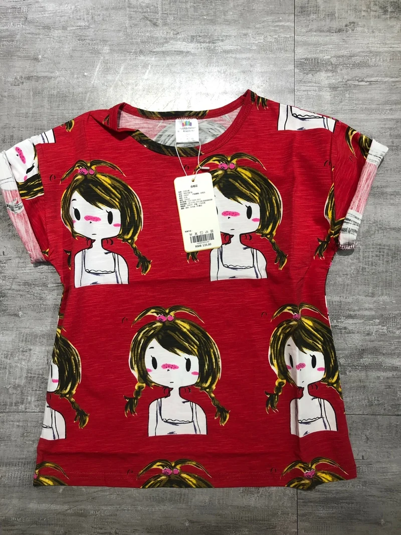 T-shirt de algodão estampado para menina, manga curta, decote em O, estilo europeu e americano, 2 anos, 3 anos, 4 anos, 6 anos, 8 anos, 10 anos infantil, verão, 2024