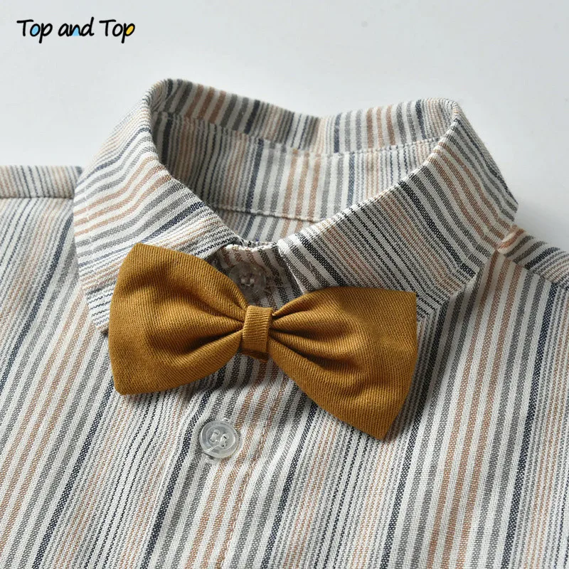 Top and Top Autumn Winter Infant Boys Casual Clothing Set Long Sleeve Striped Bowtie Shirt+Suspender Pants Baby Gentleman Outfit