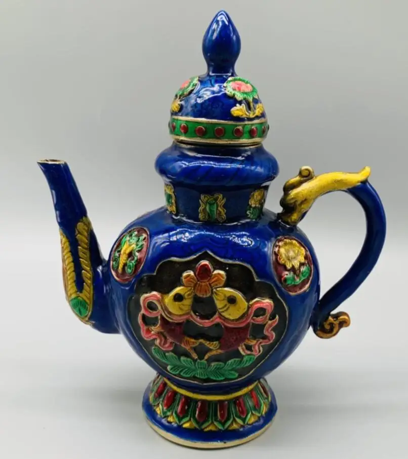 

Archaize brass cloisonne double fish wine pot crafts statue