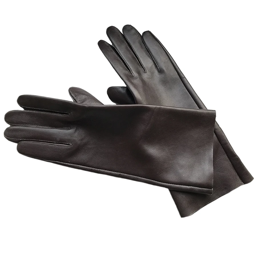 Men's Single Layer Real Leather Gloves Men's Medium Long Sheepskin Gloves Motorcycle Gloves  Fashion 28cm Basic