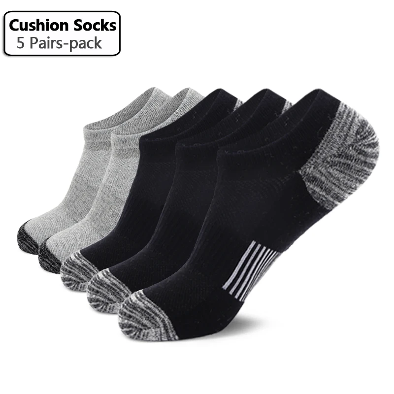 5 Pairs Men's No show Sport Socks With Cushion Moisture Control Arch Support Mesh Ventilating Comfort Fit Performance Invisible