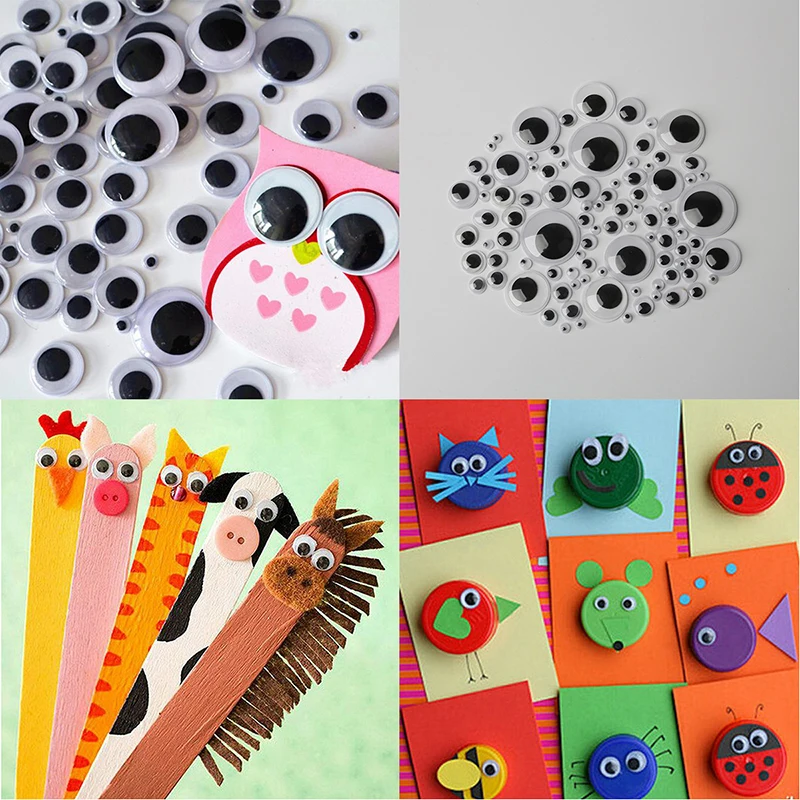 600pcs/10 slot 5-15mm Plastic DIY Crafts Eyes Accessories With Adhesive For Children's Toy Animal Dolls Painting Eye Decoration