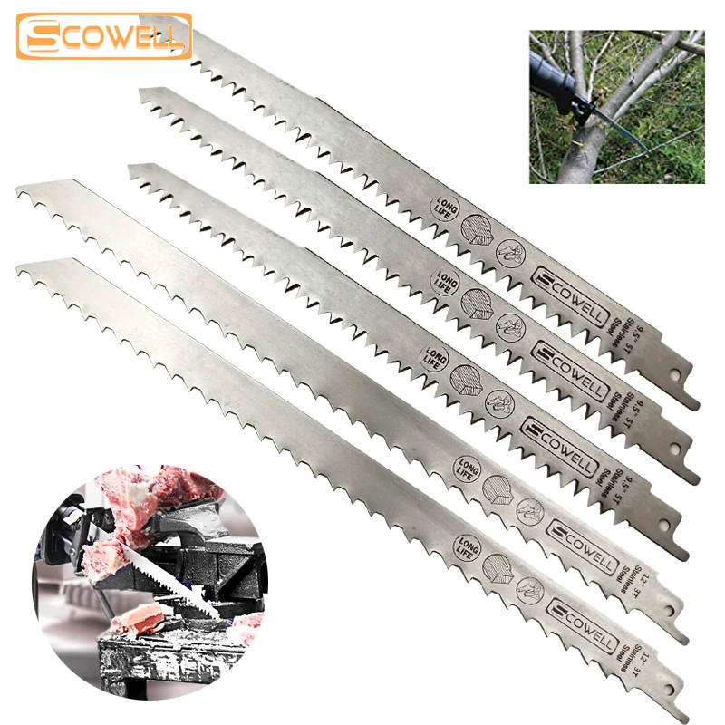 5 Pack Stainless Steel Reciprocating Saw Blades For Ice Meat Bone 2PCS 9 Inch 5TPI 3PCS 12 Inch 3TPI Recipe Sabre Saw Blade