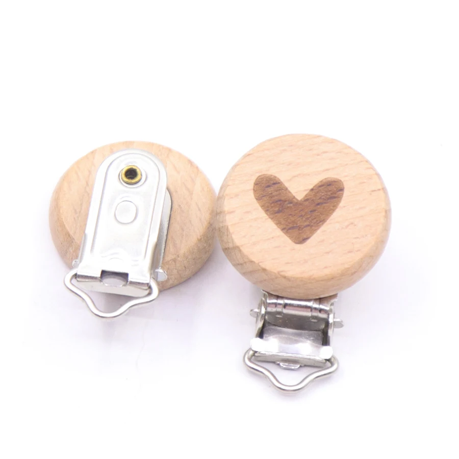 5PcS Lovely Wooden Pacifier Chain Natural Beech Wood Baby Pacifier Clips DIY Dummy Clips Accessory