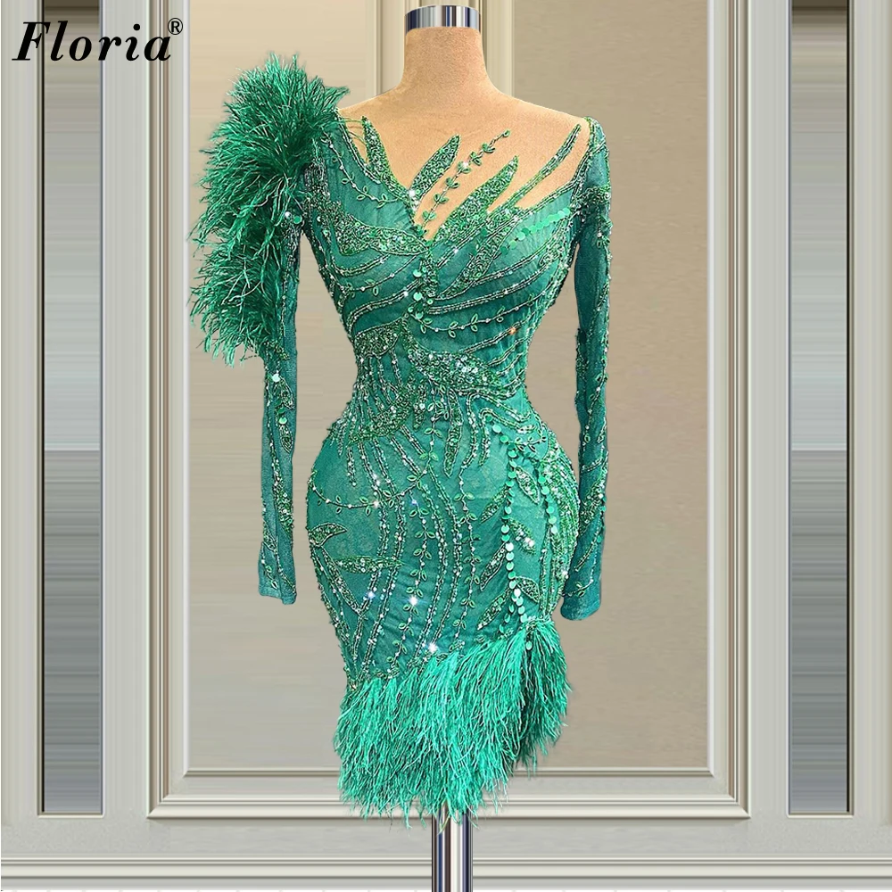 Dubai Green Cocktail Dresses Mermaid Mini Cute Prom Party Dresses For Women Sequins Vintage Pageant Gowns Robes De Cocktail