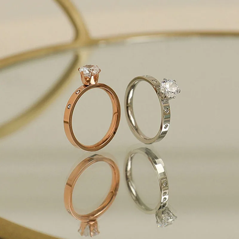 Anti Allergy Titanium Steel 1 Big 4 Small Cubic Zirconia Wedding Ring For Woman Rose Gold Color Crystal Wedding Jewelry bague