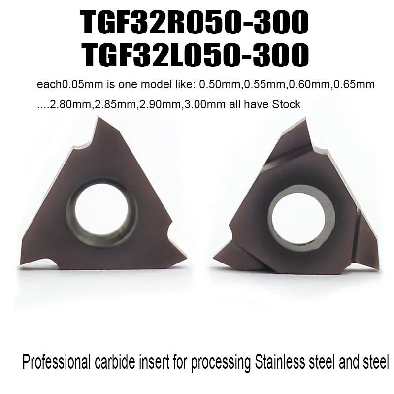 TuGe-Herramientas de torneado, insertos de carburo de corte triangular, cuchilla TGF32R TGF32L para ranurado de 0,5mm, 1mm, 1,5mm, 2mm y 3mm