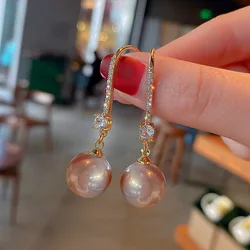 Natural Pearl Drop Earrings Genuine 18K Gold Real Gold filled Earring mujer Exquisite Jewelry Prasiolite Wedding Gifts for Women