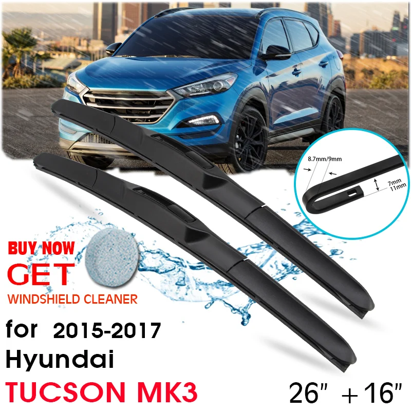 

Car Blade Front Window Windshield Rubber Silicon Refill Wiper For Hyundai TUCSON MK3 2015-2017 LHD / RHD 26"+16" Car Accessories