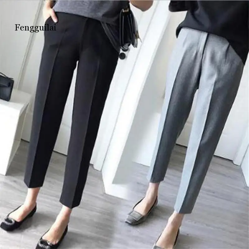 Autumn Women Feet Pants Solid Casual All-match Elastic Waist  Trouser Office Female Clothes  S M L XL XXL 3XL 4XL