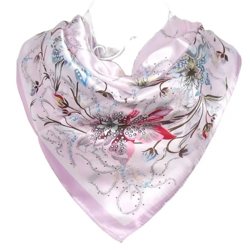 Fashion Brand Female Pink Scarf Hijab,Women Polyester Silk Scarf Printed,Flowers Design Satin Big Square Scarf/Shawl For Ladies