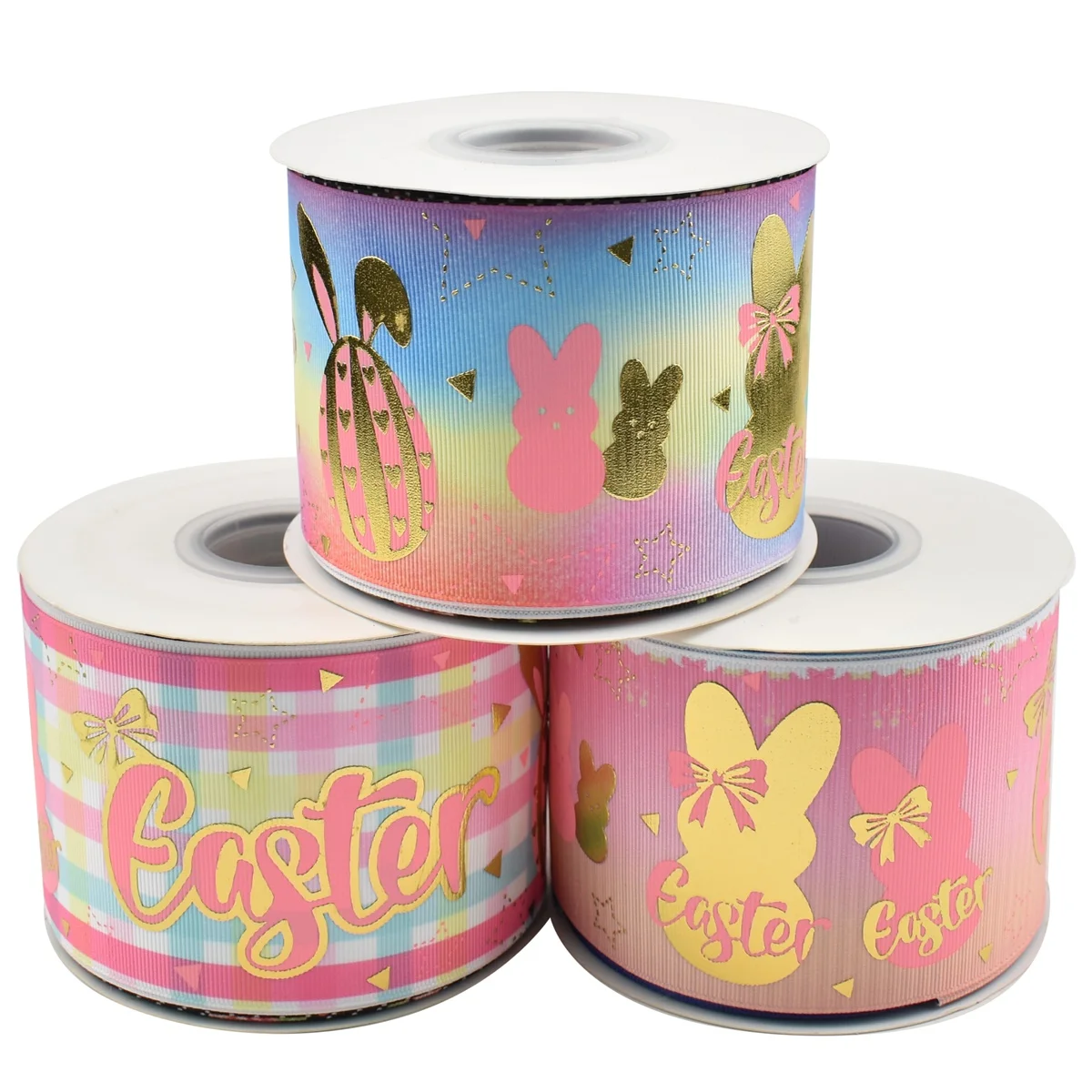 HSDRibbon 75mm 3inch hsd-design custom Easter bunny Pattern on Grosgrain Ribbon