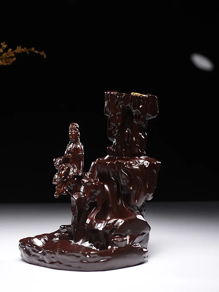 Ebony High Mountain Water backflow Agarwood incense burner decoration Creative Rosewood Guanyin Indoor Tower incense burner tea