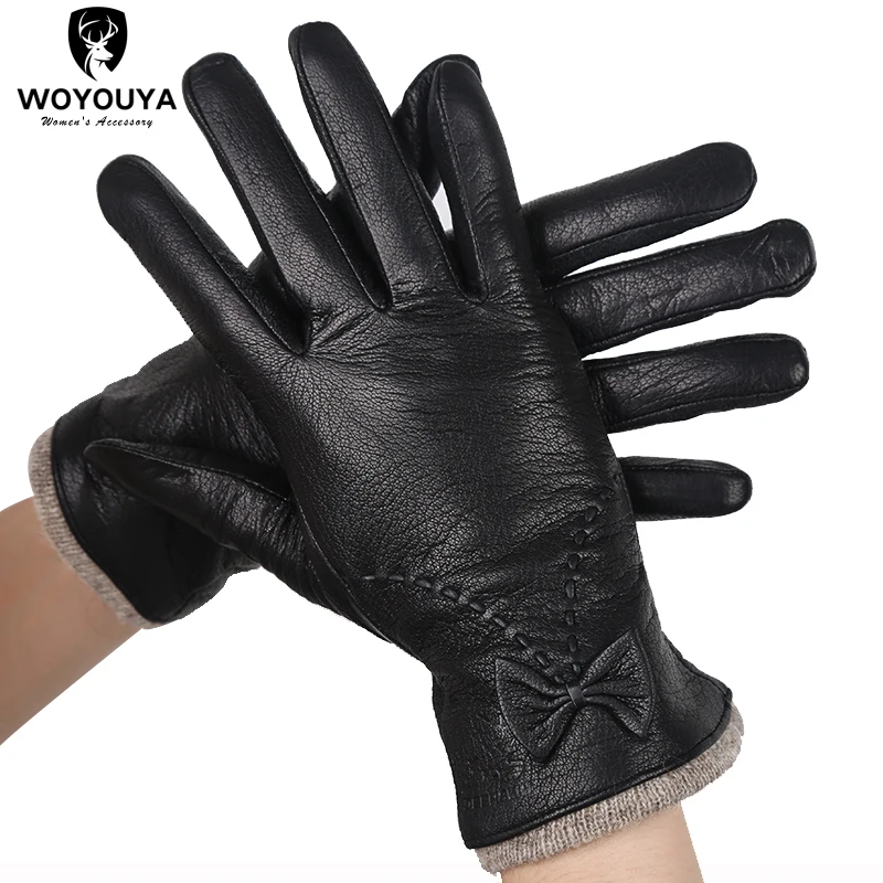 Fashion knitted women\'s leather gloves,deerskin pattern sheepskin women\'s gloves,Keep warm women\'s winter gloves-8030