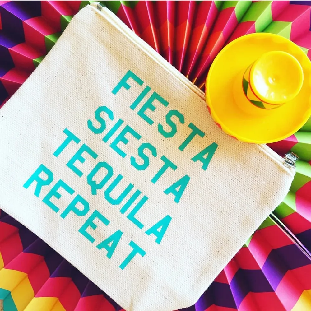 

Custom Fiesta Siesta Tequila Repeat Bachelorette Party Makeup Bag, Wedding Day Makeup Bag, Bachelorette Party Cosmetic gift Bag