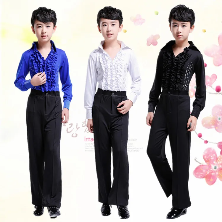 Boys Black Sequined Latin Dance wear Standard Kids Competition dance Dress Children Salsa Ballroom Dancing clothing Outfits