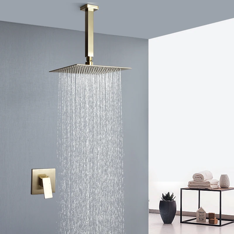 Brushed Gold Rain Shower Head Bath Faucet Set 8/10/12