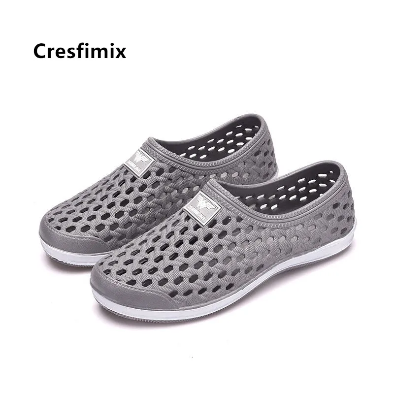 Cresfimix Male Fashion Light Weight Plus Size Grey Slip on Flat Shoes Men Casual Navy Blue Holed Work Breathable Shoes C5729