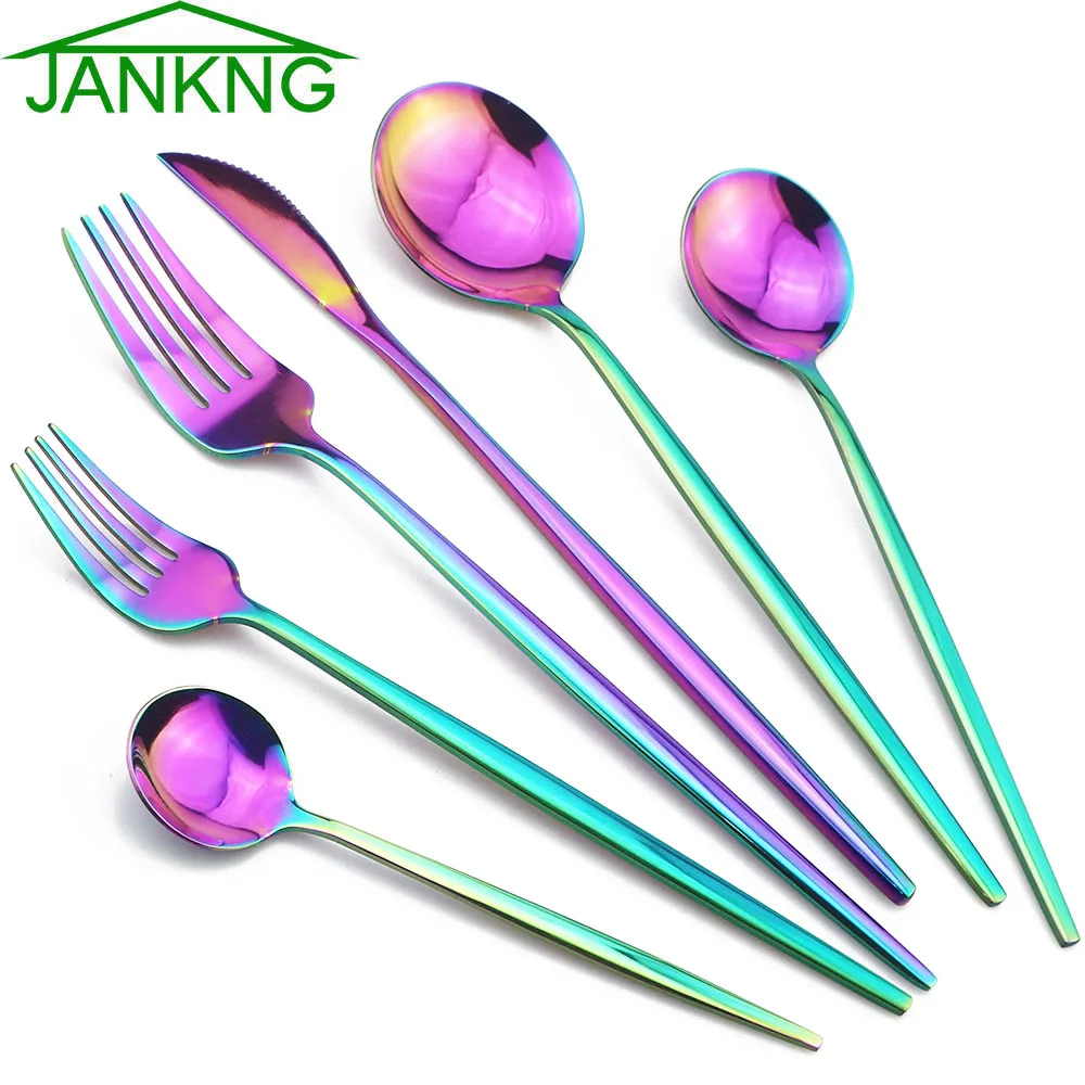 Rainbow Cutlery 1Pcs Knife Fork Spoon Kitchen Tableware 18/10 Stainless Steel Dinnerware Mirror Silverware For Party And Hotel