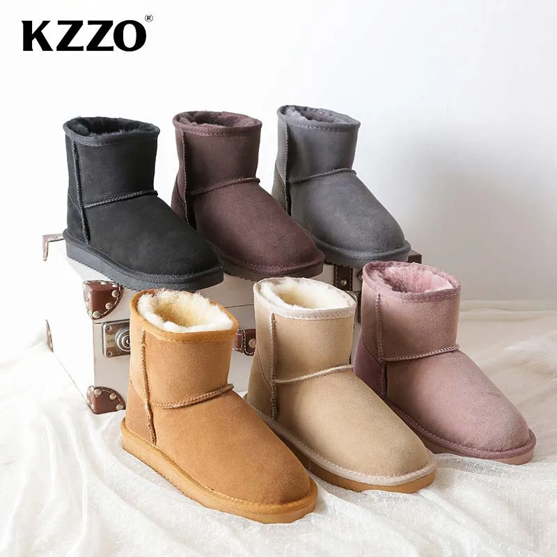 KZZO Australia Classic Sheepskin Snow Boots Women Natural Wool Fur Casual Short Ankle Boots Winter Warm Shoes Non-slip size34-47