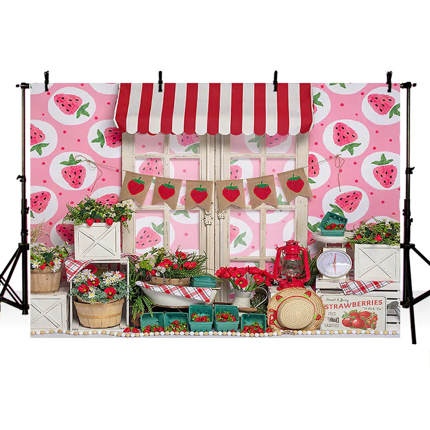 Mehofond Photography Background Strawberry Flower Farmer\'s Market Farm Girl Birthday Party Cake Smash Backdrop Photo Studio Prop