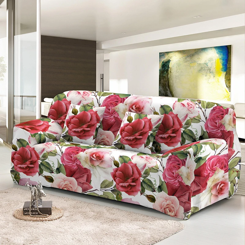 Stretch Dust-proof Sofa Cover Elegant Rose Flowers Design Couch Covers 1/2/3/4 Seater Washable Slipcovers For Living Room Decor