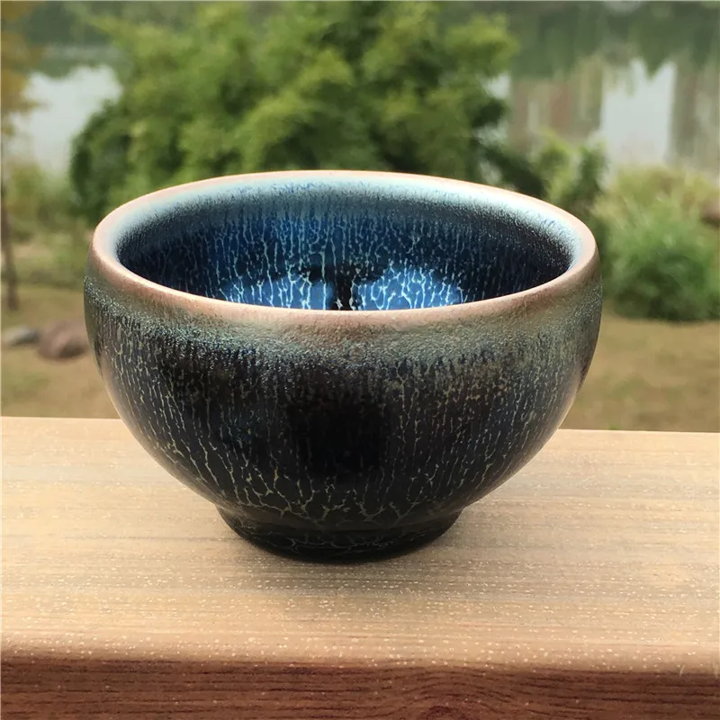 JZ005 Yuteki Glaze Tenmoku Tea Cup Blue Lotus Recreate Ancient Song Dynasty\'s Technology Japan Style Ceramic Tea Bowl/JIANZHAN