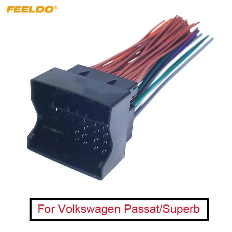 

FEELDO 1PC Car Radio Audio CD/DVD Player Wiring Harness Adapter With 24Pin Wire For Audi Volkswagen Stereo Plug Cable