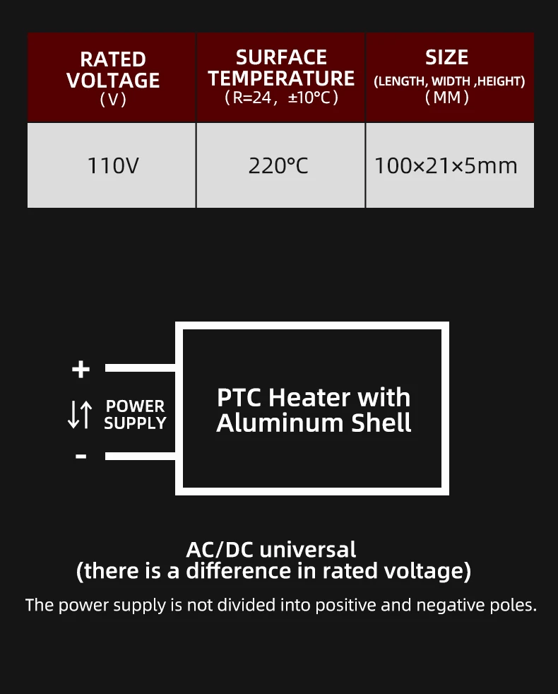 5 Pieces 100*21mm 60°C~270°C Thermostatic Ceramic PTC Heating Sheet Aluminum Shell Heating Plate Heater Accessories 12V~220V