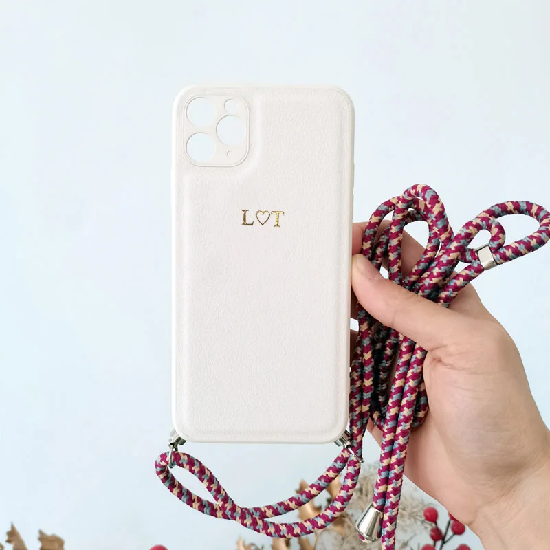 Funda de cuero personalizada con letras doradas y plateadas, carcasa de lujo con cordón para iphone 14, 13, 12, 11 Pro Max, XS, XS Max, 7, 8 Plus, 12, 13 Mini