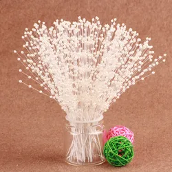 10pcs Bunch String Pearl Sticks Bridal Bouquets White Pink Blue Beaded Handmade Flower Stem Beads Wedding Party Decor Gift