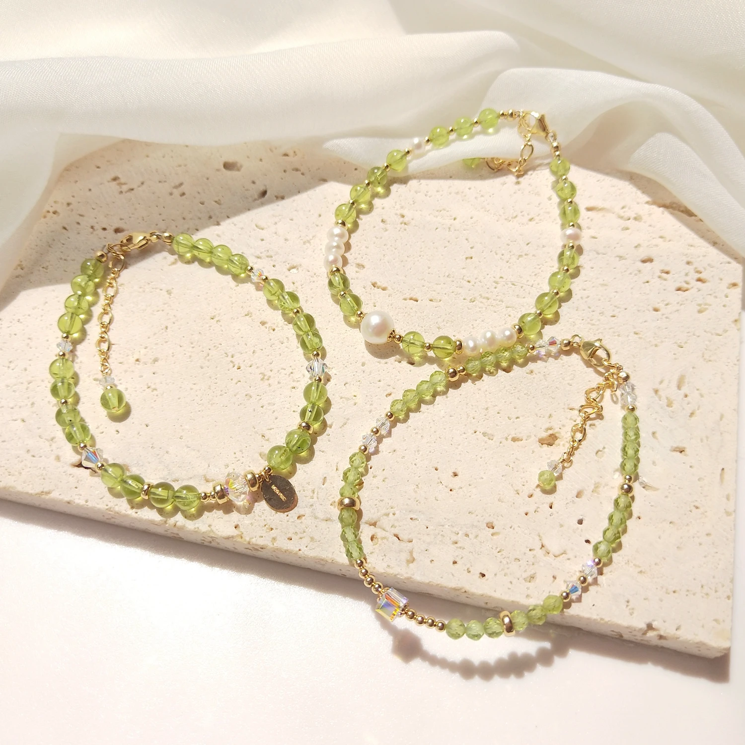 Lii Ji Peridot 14K Gold Filled Bracelet Natural Stone 3mm/5mm Real Pearl Austria Crystal  Handmade Jewelry For Gift