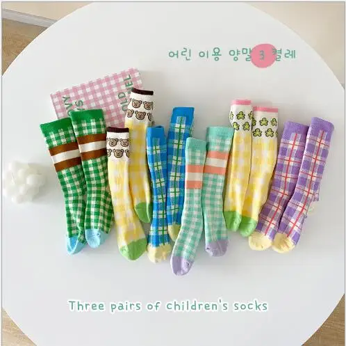 Tukla Babe 2022 autumn and winter plaid small flower baby tube socks boy girl  children socks