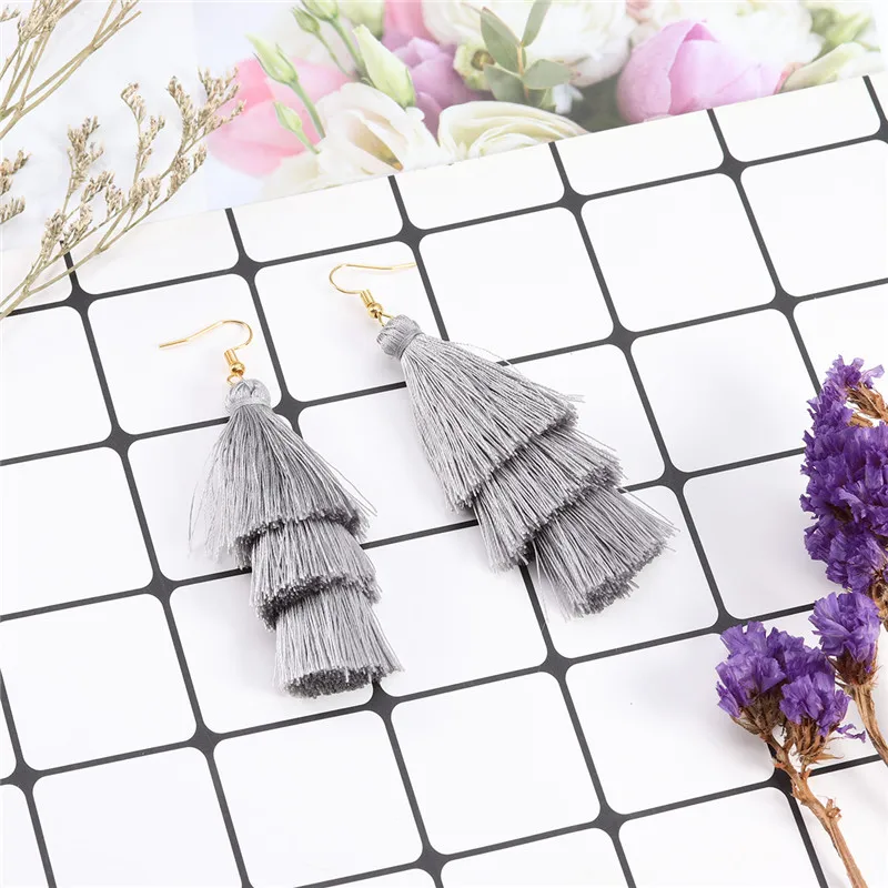 2020 3 Layered Bohemian Fransen Luxus Erklärung Quaste Ohrringe 2020 Boho Mode Schmuck Frauen Lange Tropfen Baumeln Ohrringe – Detail 7
