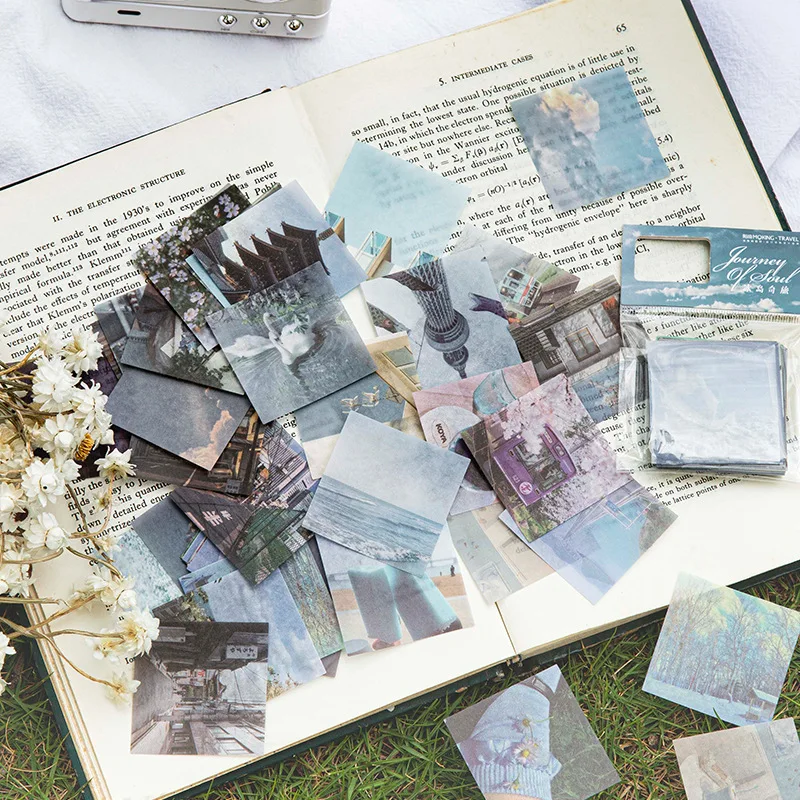 50 pcs Vintage Scrapbooking Diy Stickers Pack Decorative Retro World Travel Diary Journal Landscape Washi Paper Sticker for Art